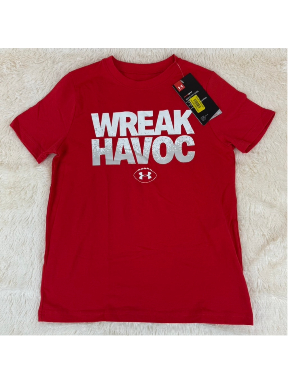 Boys Under Armour "Wreak Havoc" red short sleeve shirt NWT-YSM